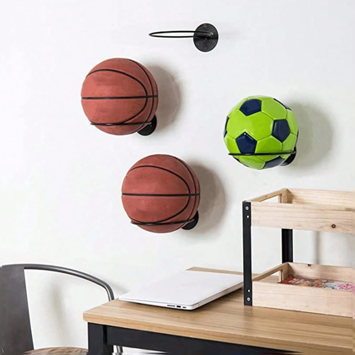 Home Gym In Garage - Space Saving Wall Mounted Basketball Display